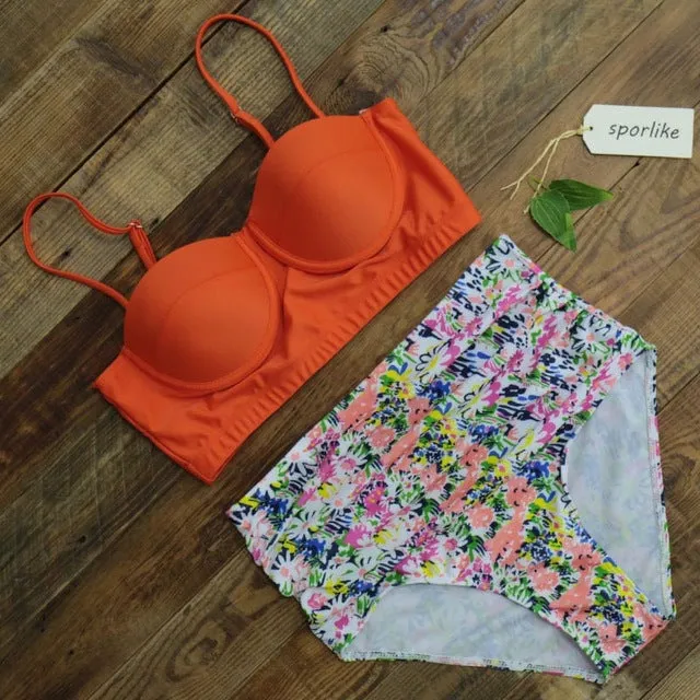 High Waist Pattern Print Push Up Bikini