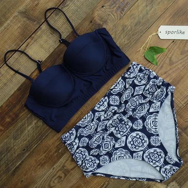 High Waist Pattern Print Push Up Bikini