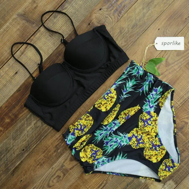 High Waist Pattern Print Push Up Bikini