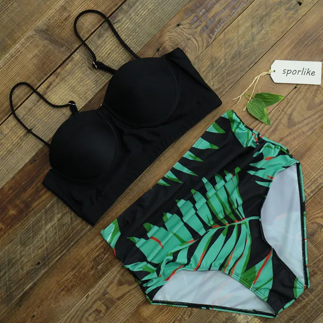 High Waist Pattern Print Push Up Bikini