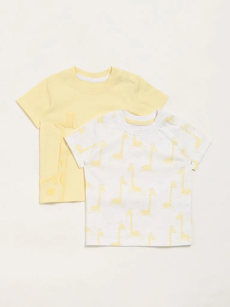 HOP Baby Multicolour Giraffe Printed T-Shirt - Pack of 2