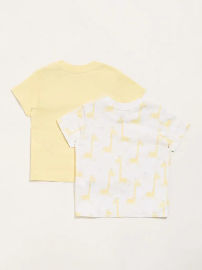 HOP Baby Multicolour Giraffe Printed T-Shirt - Pack of 2