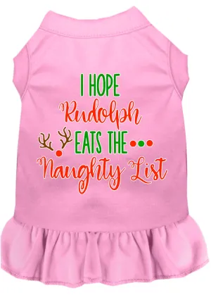 Hope Rudolph Eats Naughty List Screen Print Dog Dress Light Pink 4x