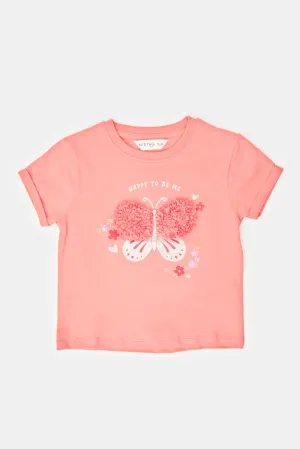 Infant Girls Coral Butterfly Artwork T-Shirt