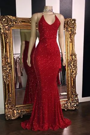 kamahe Glitter Halter Sheath Backless Long Prom Dresses Fashion Dresses