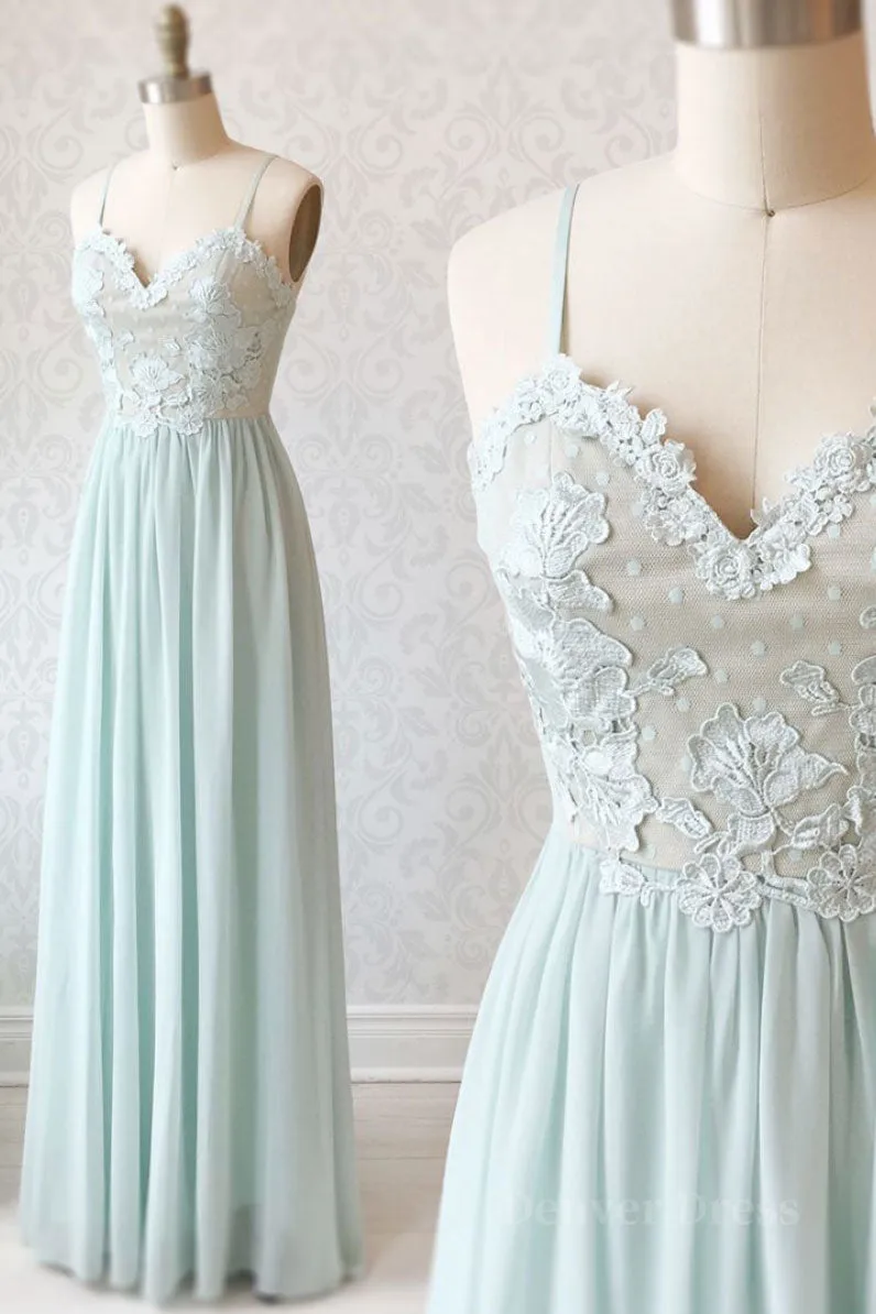 kamahe Light green tulle lace long prom dress, green evening dress