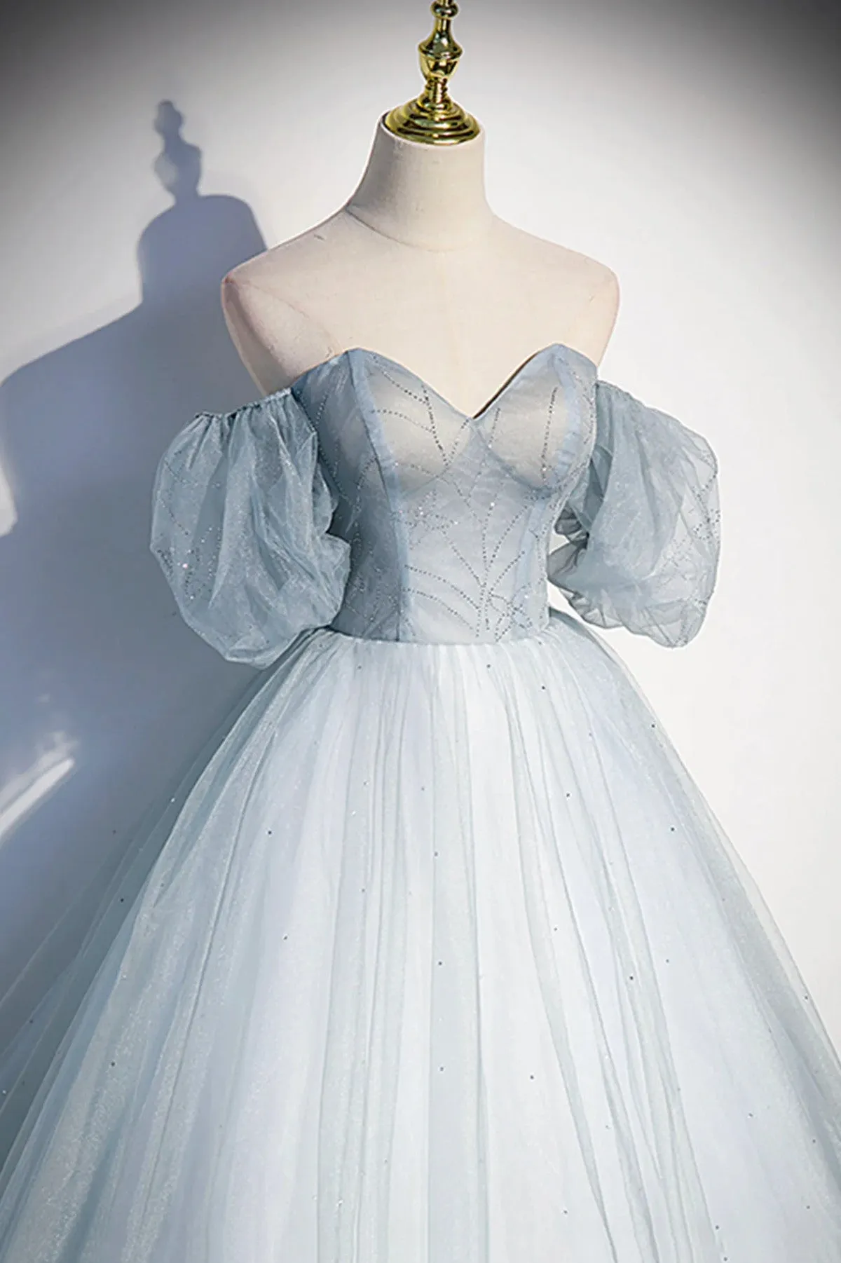 Light Blue Tulle Sweetheart Long Evening Dress, Light Blue Prom Dress