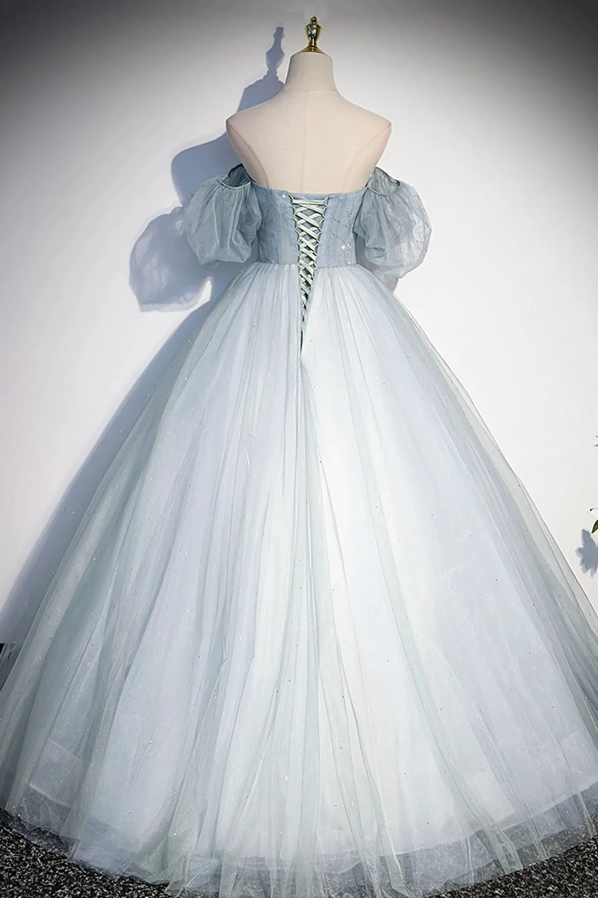 Light Blue Tulle Sweetheart Long Evening Dress, Light Blue Prom Dress