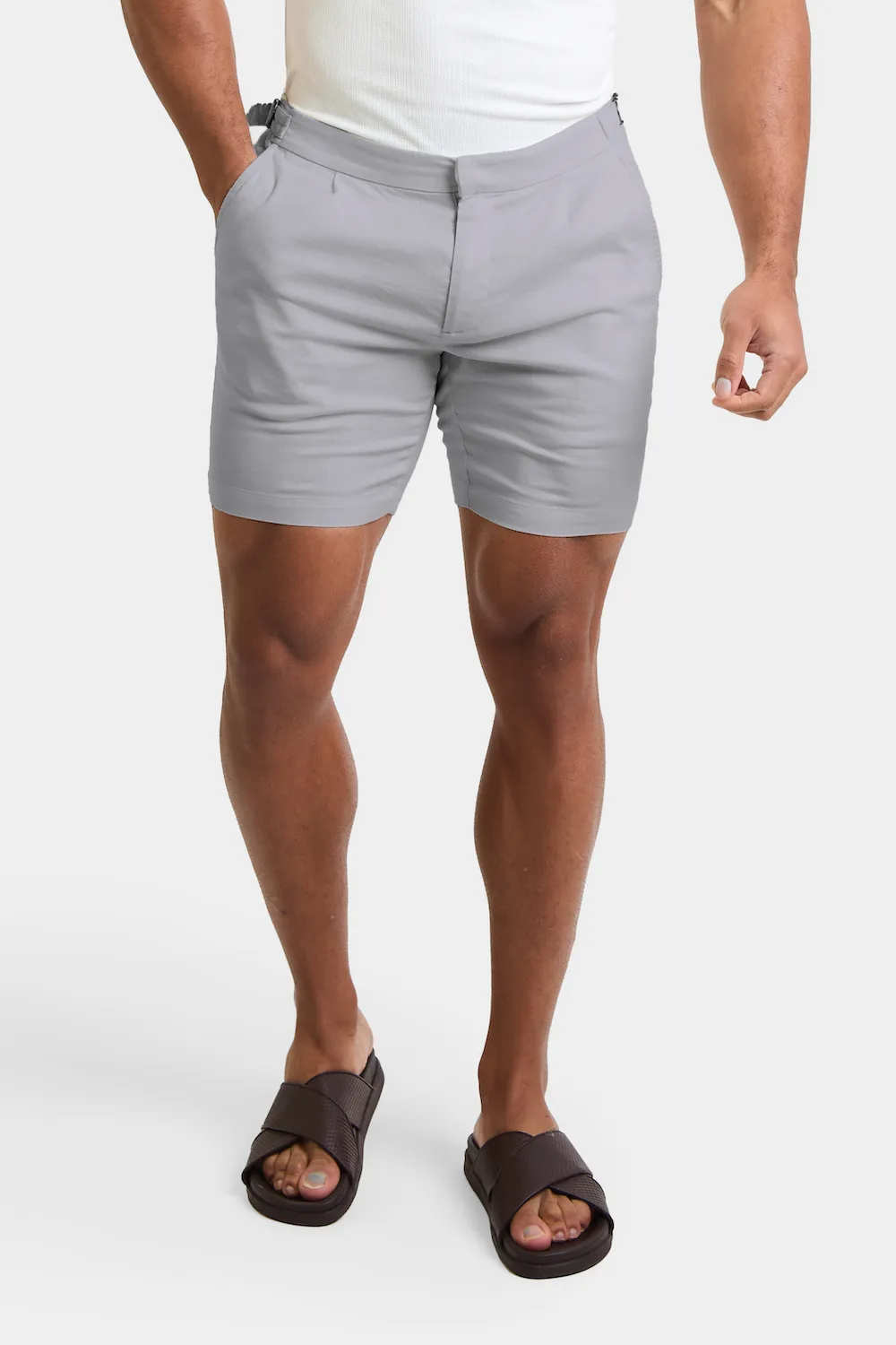 Linen Blend Side Adjuster Shorts in Mole