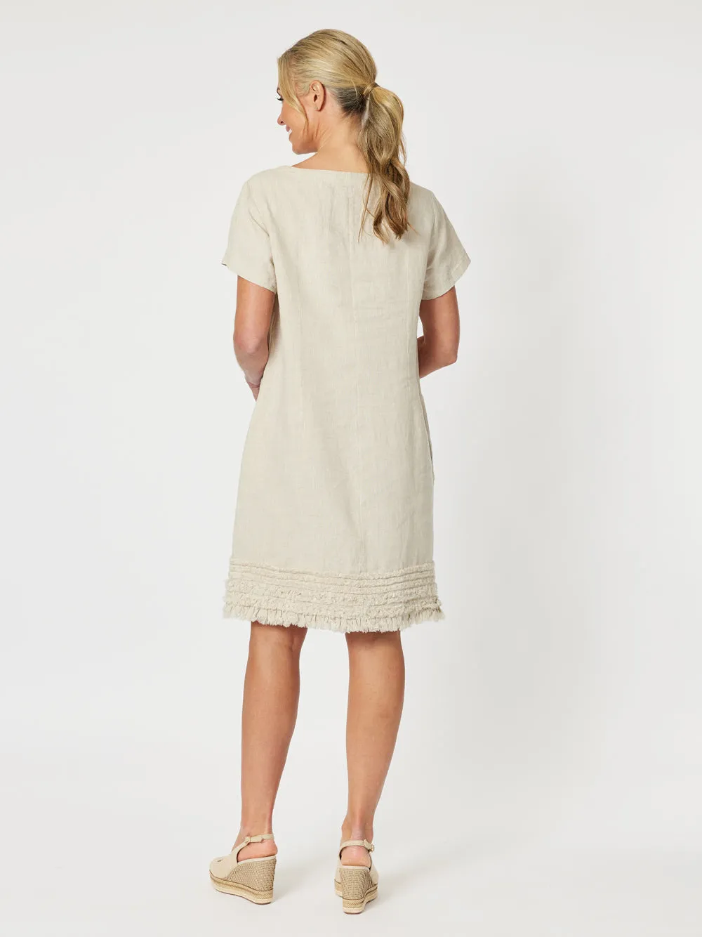 Linen Ruffle Hem Dress - Natural