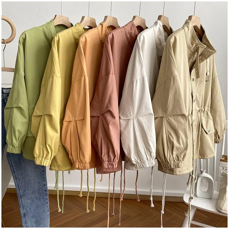 Long Windbreaker Elastic Waist Camel Jacket