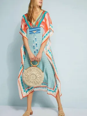 Loose Printed Blouse Beach Holiday Dress