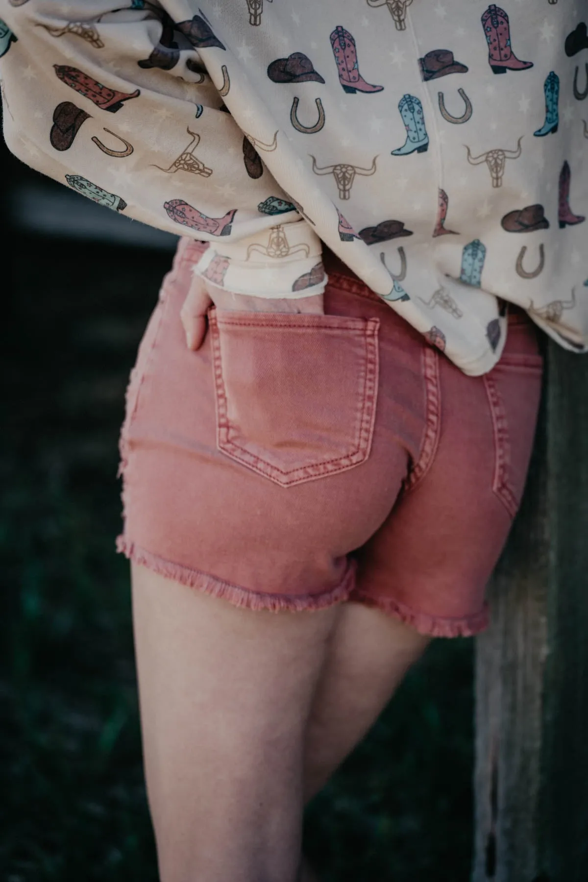 'Loretta' Dusty Rose Mid Rise Denim Shorts (25 - 34)