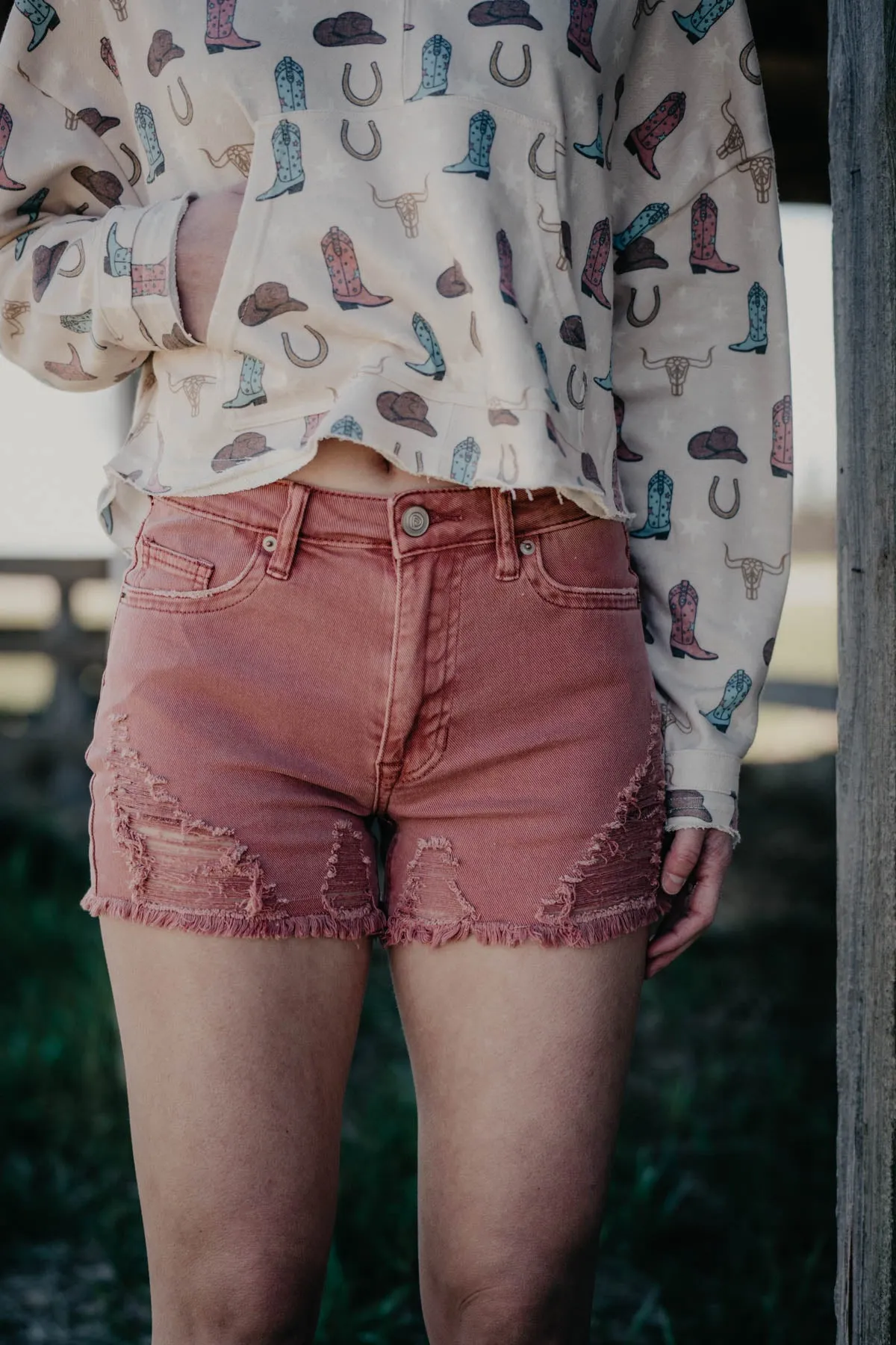 'Loretta' Dusty Rose Mid Rise Denim Shorts (25 - 34)