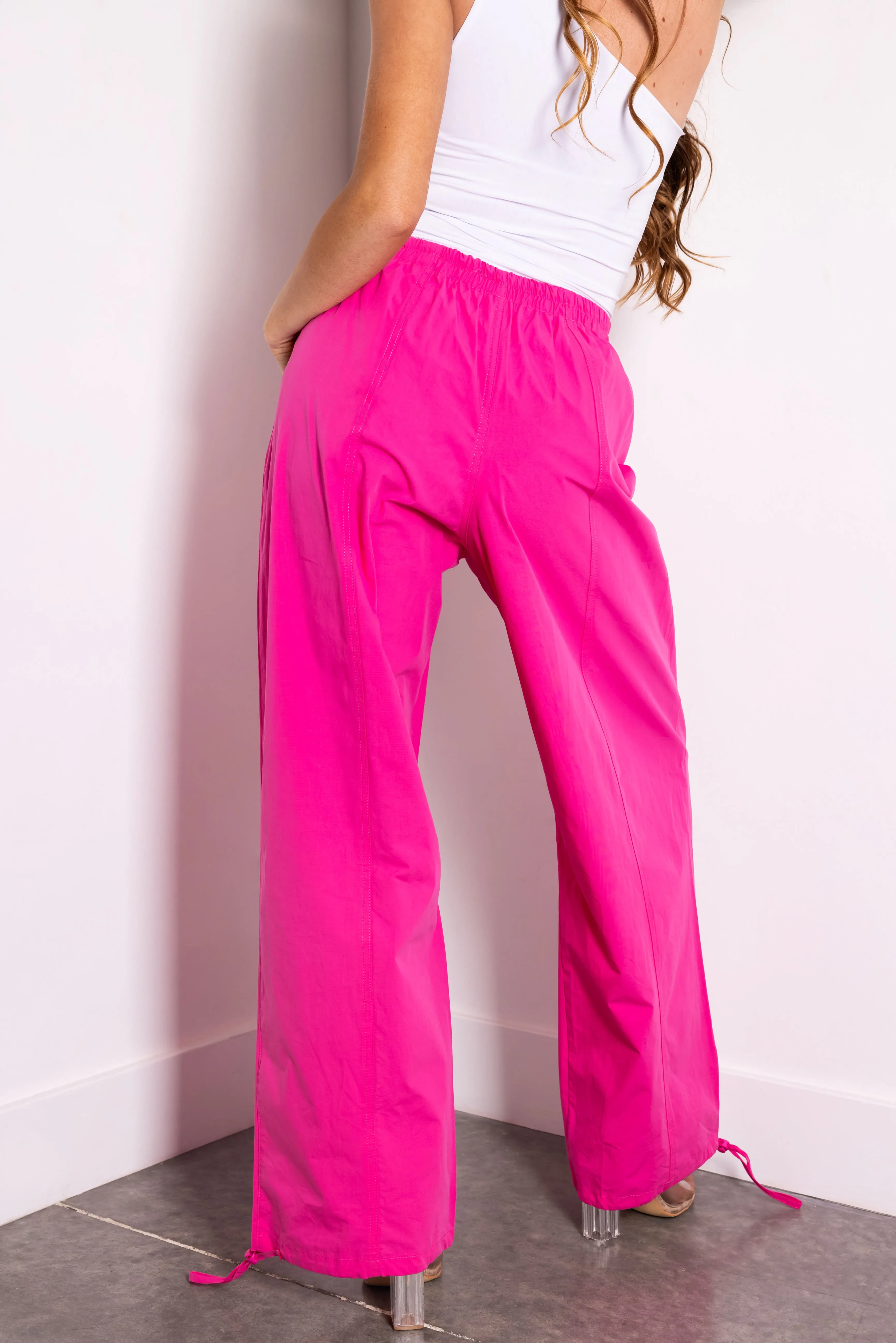 Magenta Drawstring Hem Windbreaker Pants