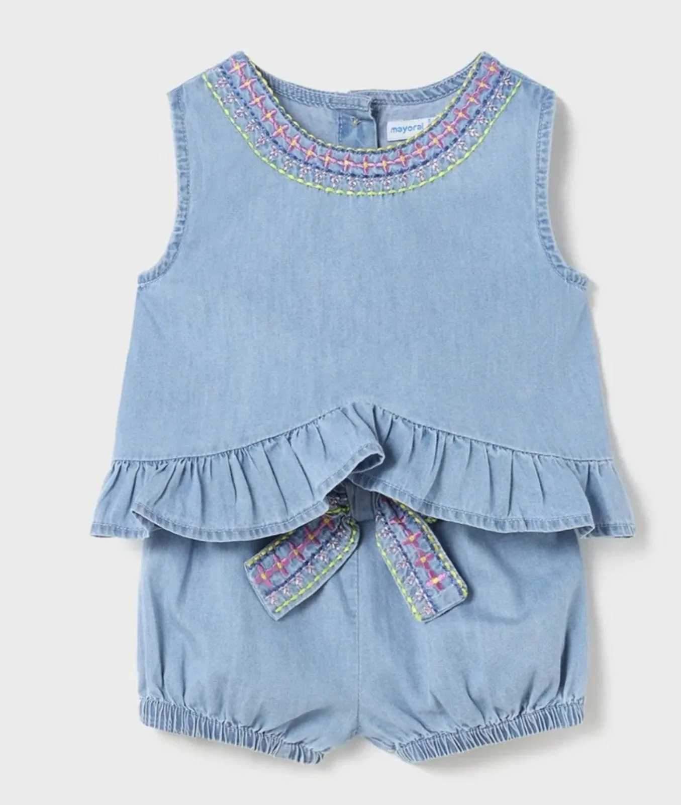 Mayoral Baby & Toddler Girls Cotton Denim Embroidered Top & Shorts Set