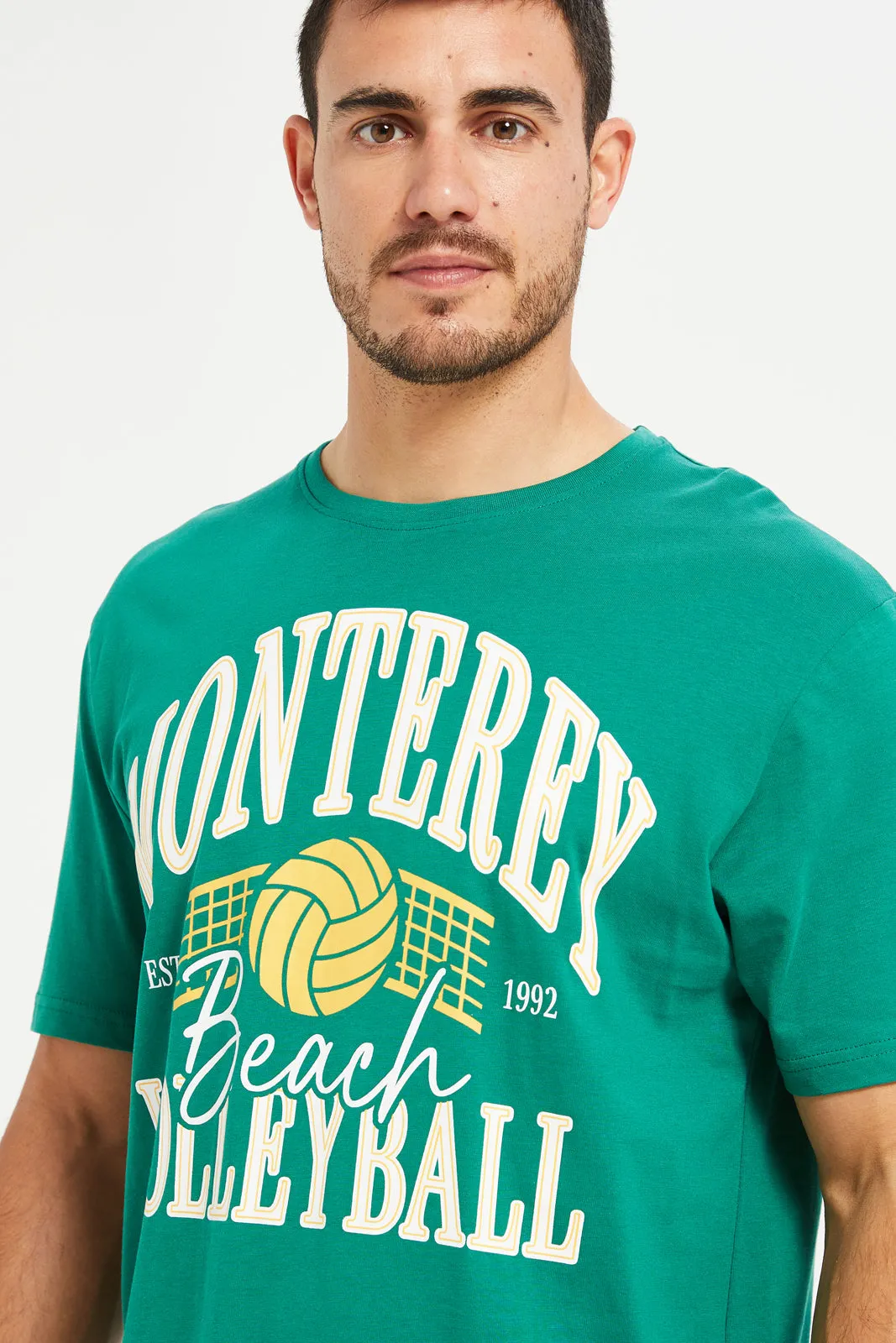 Men Green Graphic Short Sleeve T-Shirt