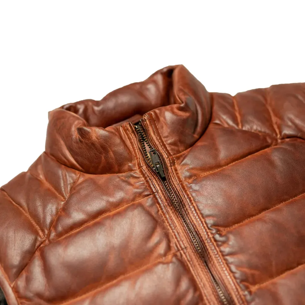 Mens Light Brown Leather Down Vest