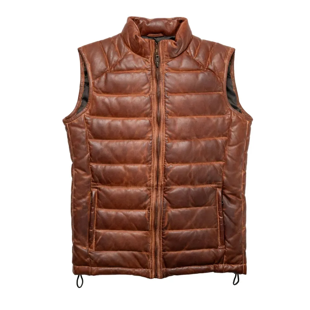 Mens Light Brown Leather Down Vest