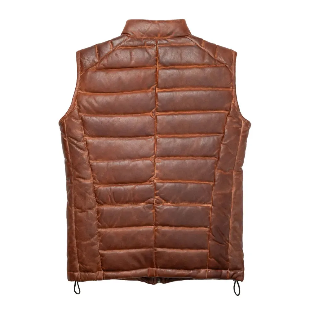 Mens Light Brown Leather Down Vest