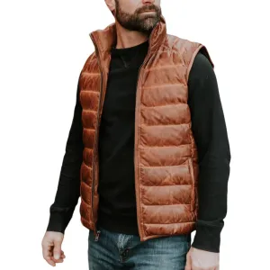 Mens Light Brown Leather Down Vest