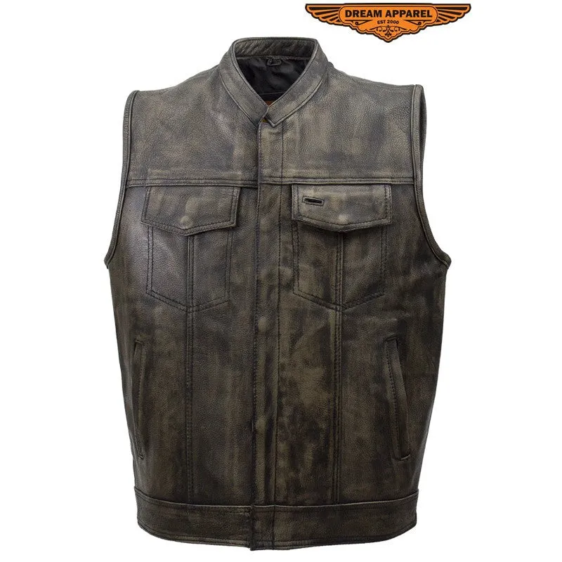 Mens SOA Style Motorcycle Club Distressed Brown Leather Biker Vest