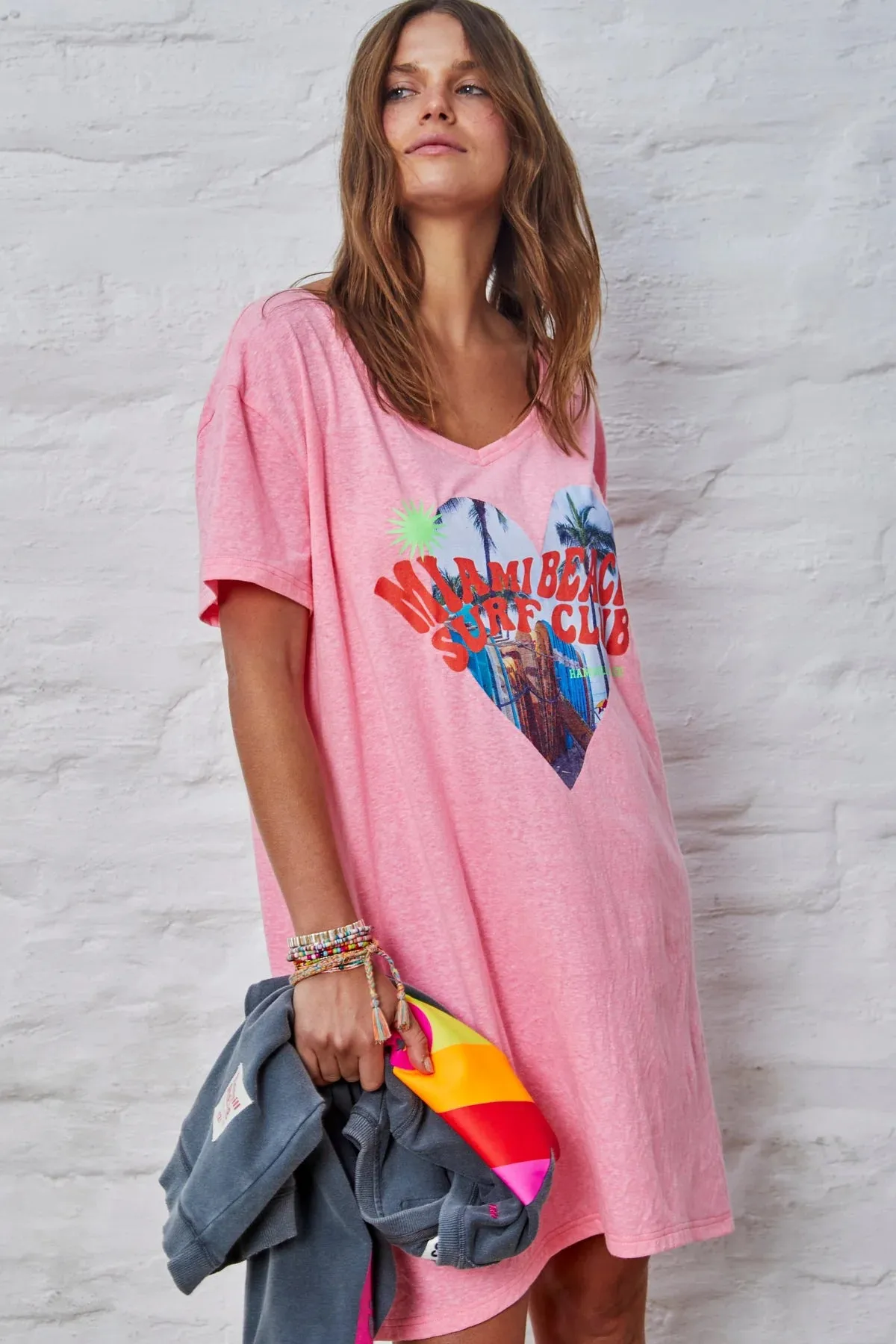 Miami Jersey Tee Beach Dress in Pink