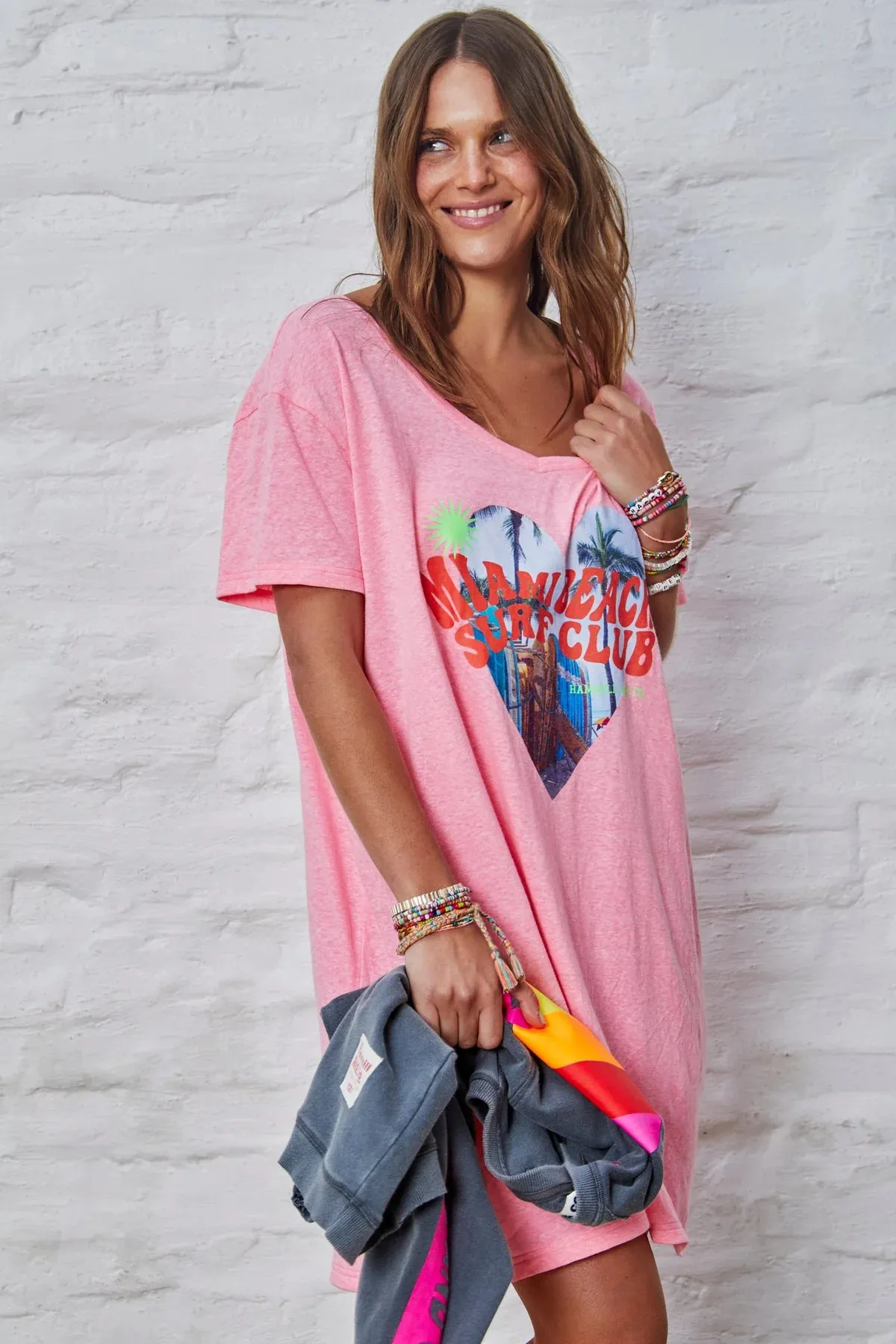 Miami Jersey Tee Beach Dress in Pink