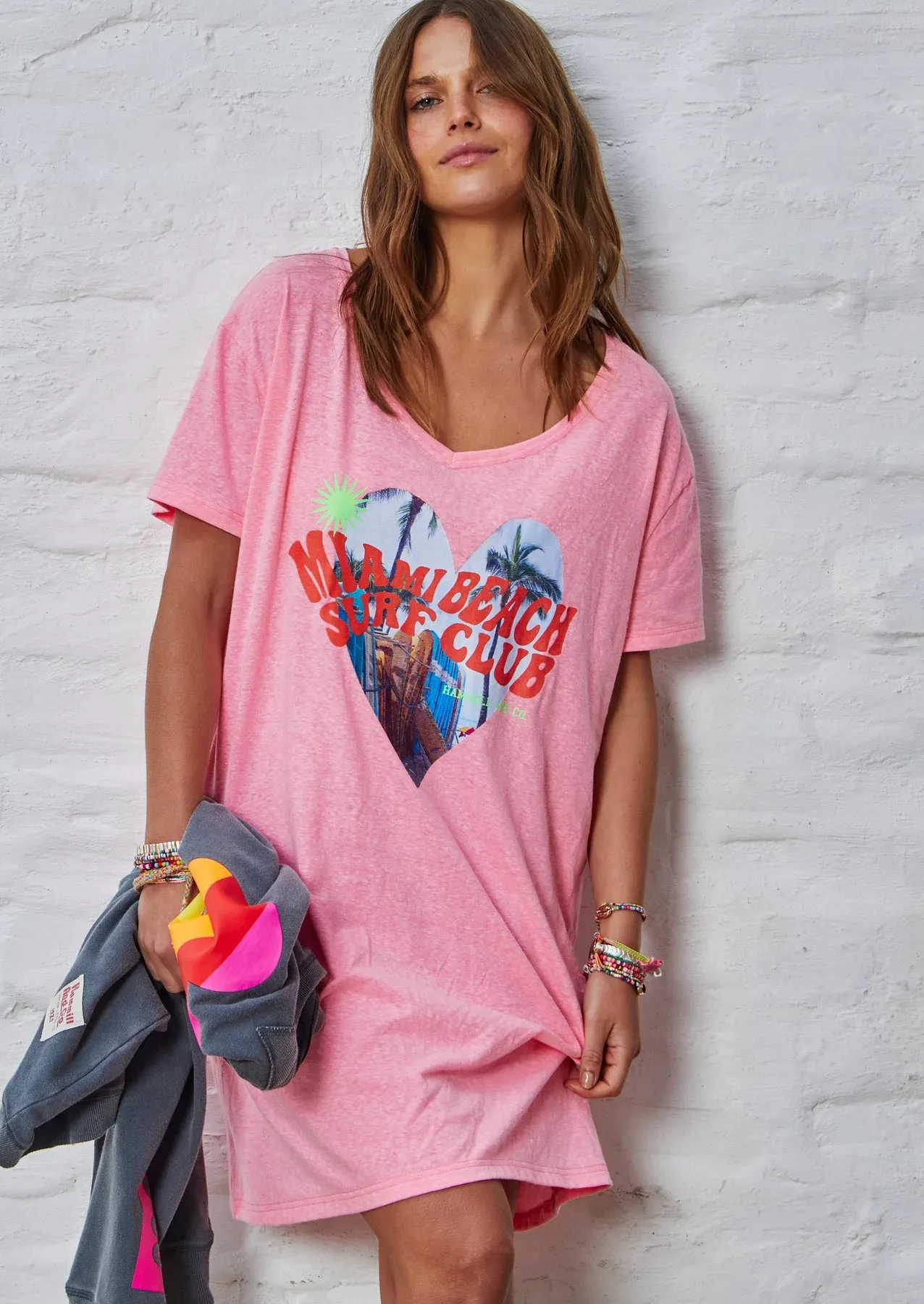 Miami Jersey Tee Beach Dress in Pink