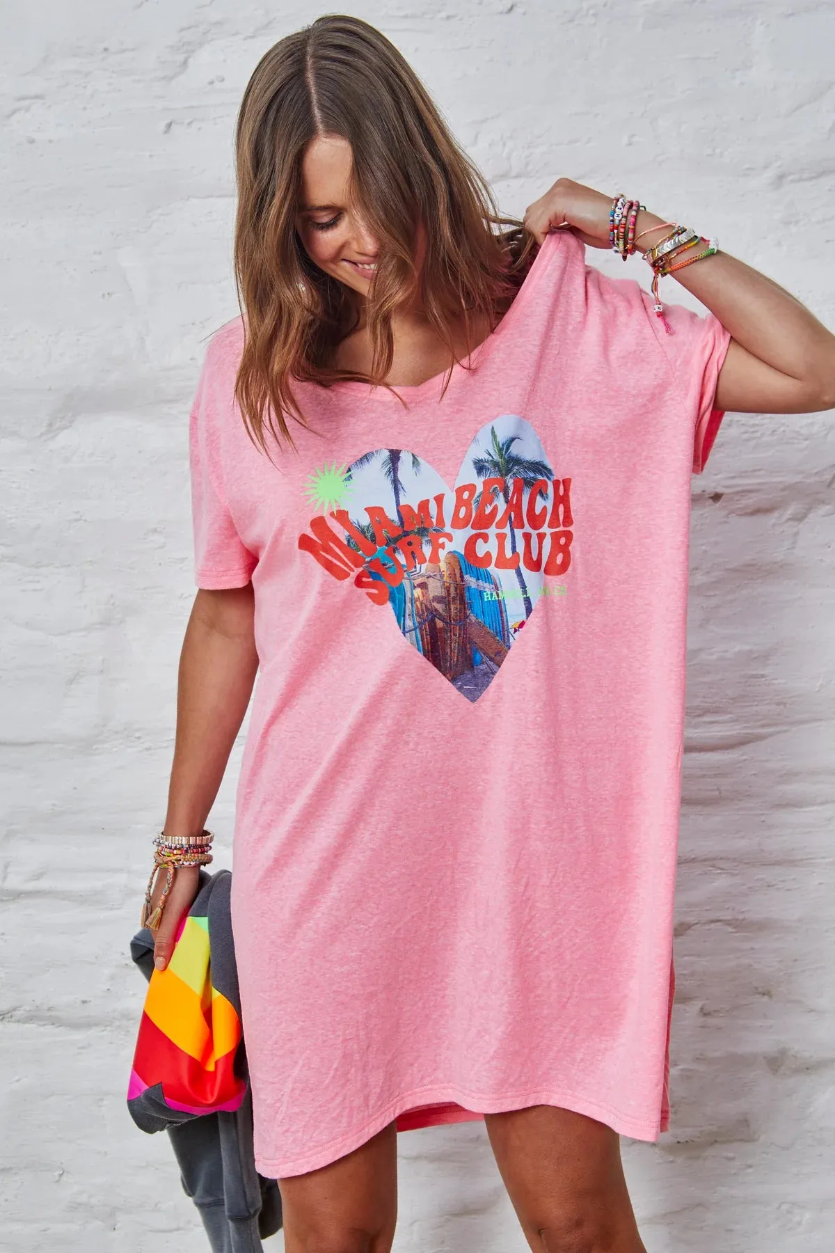 Miami Jersey Tee Beach Dress in Pink