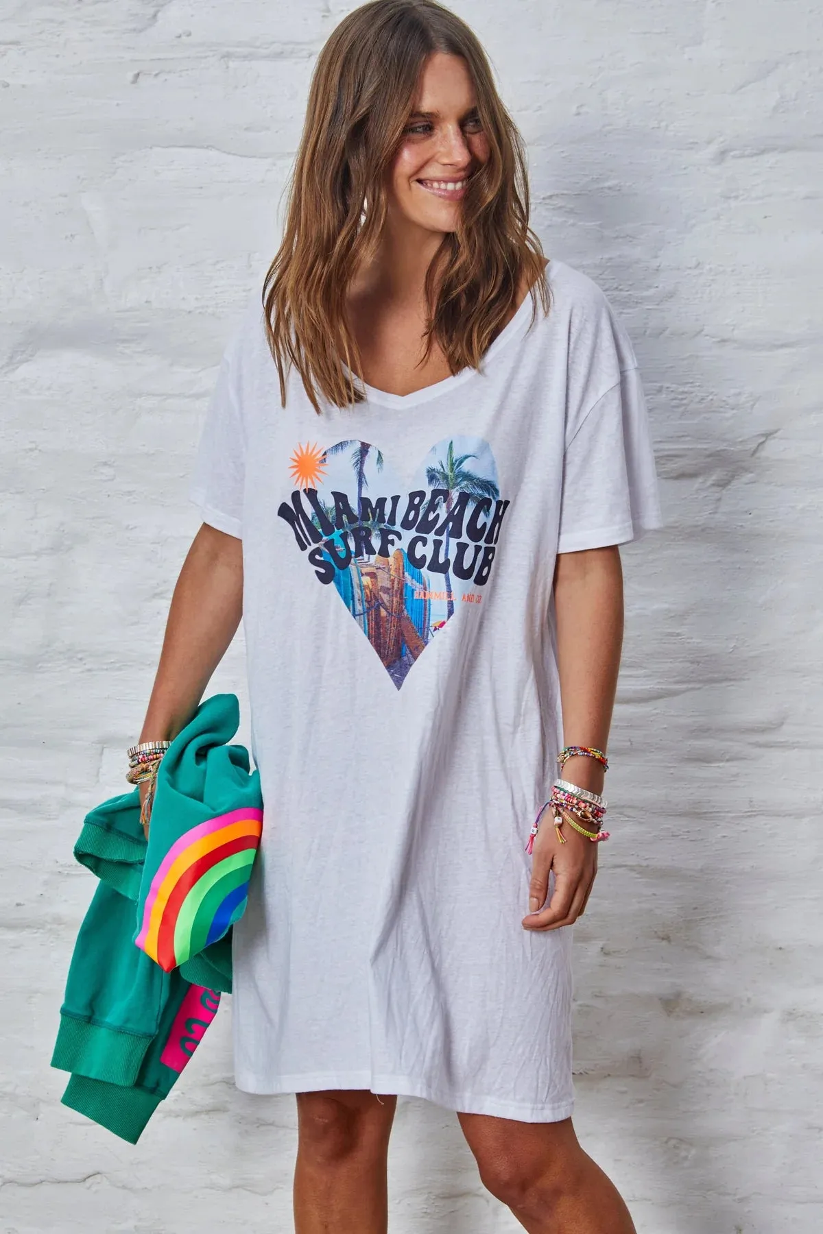 Miami Jersey Tee Beach Dress in White