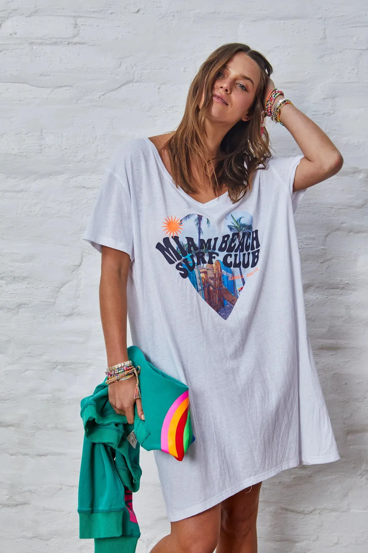 Miami Jersey Tee Beach Dress in White