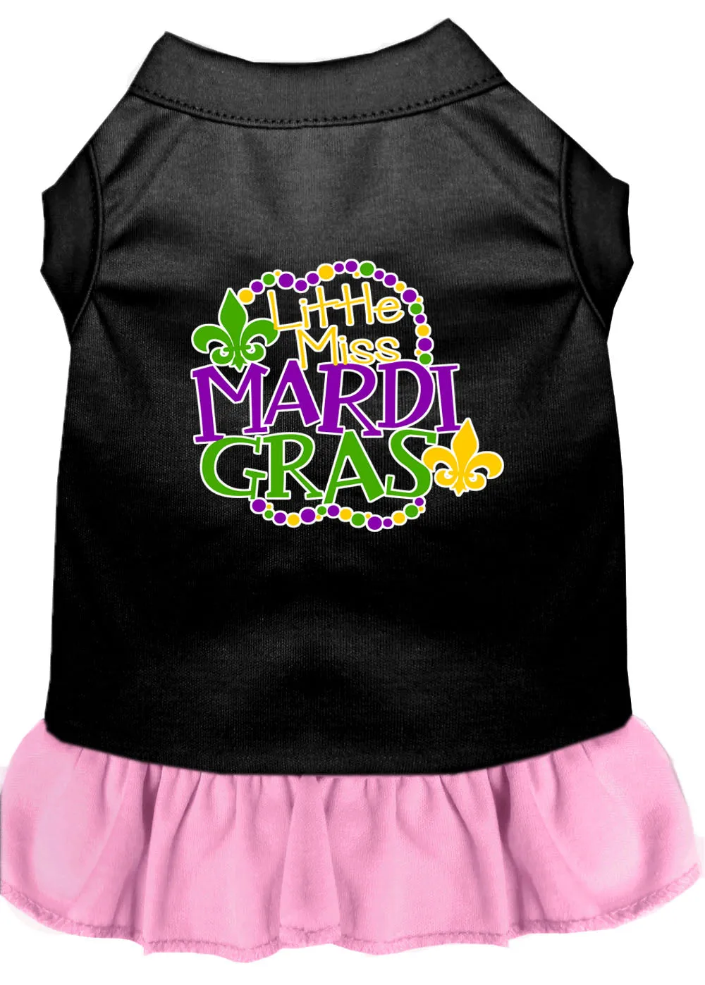 Miss Mardi Gras Screen Print Mardi Gras Dog Dress Black With Light Pink Xs