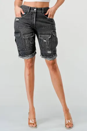 MULTI POCKET DENIM CARGO SHORTS