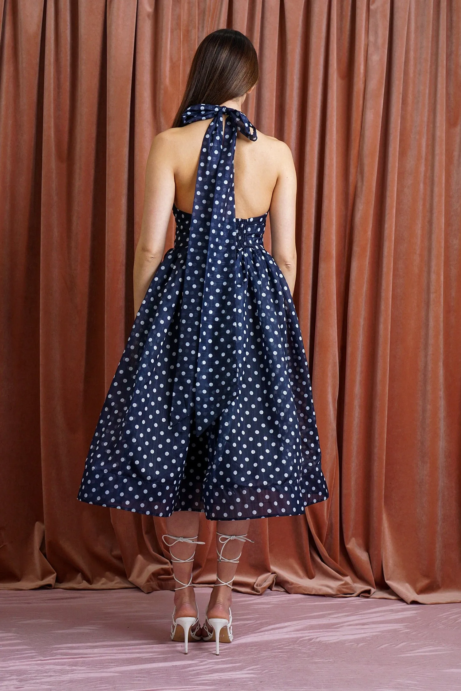 Navy & White Polka Dot Flared Dress