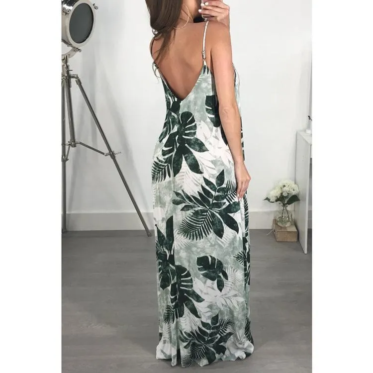 New Spaghetti Strap Printed Loose Beach Maxi Dress