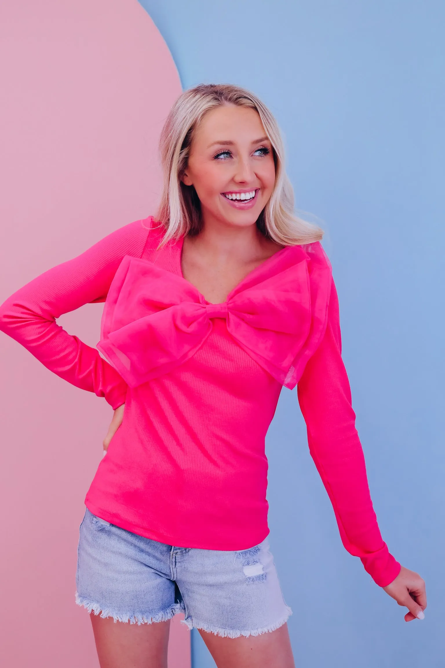 Oslo Organza Bow Top - Hot Pink