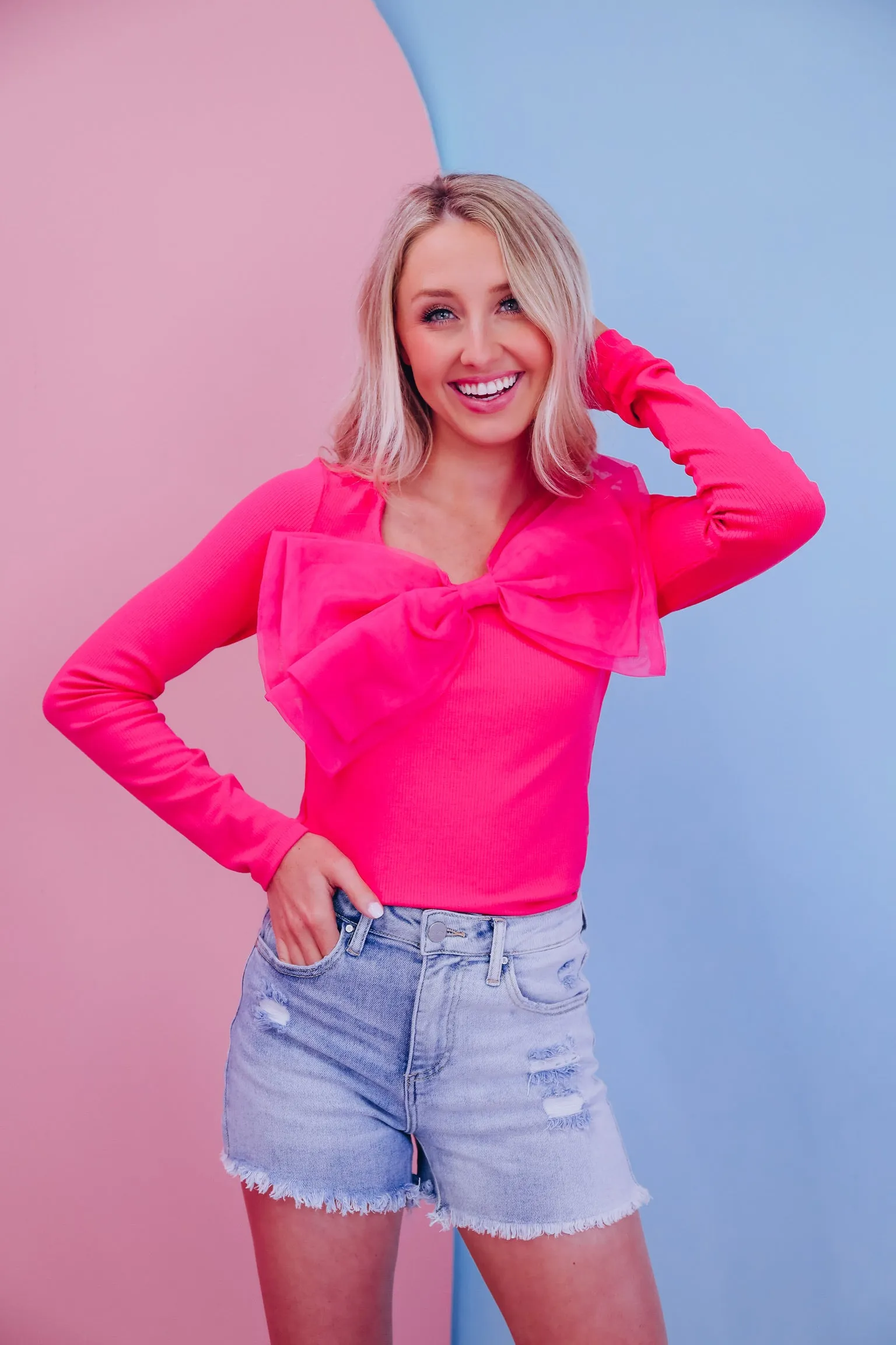 Oslo Organza Bow Top - Hot Pink