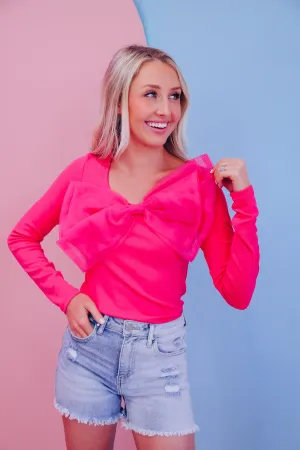 Oslo Organza Bow Top - Hot Pink