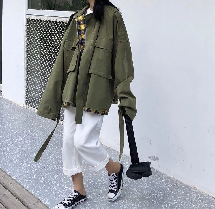 Plaid Windbreaker Hooded Oversized Coat Jacket