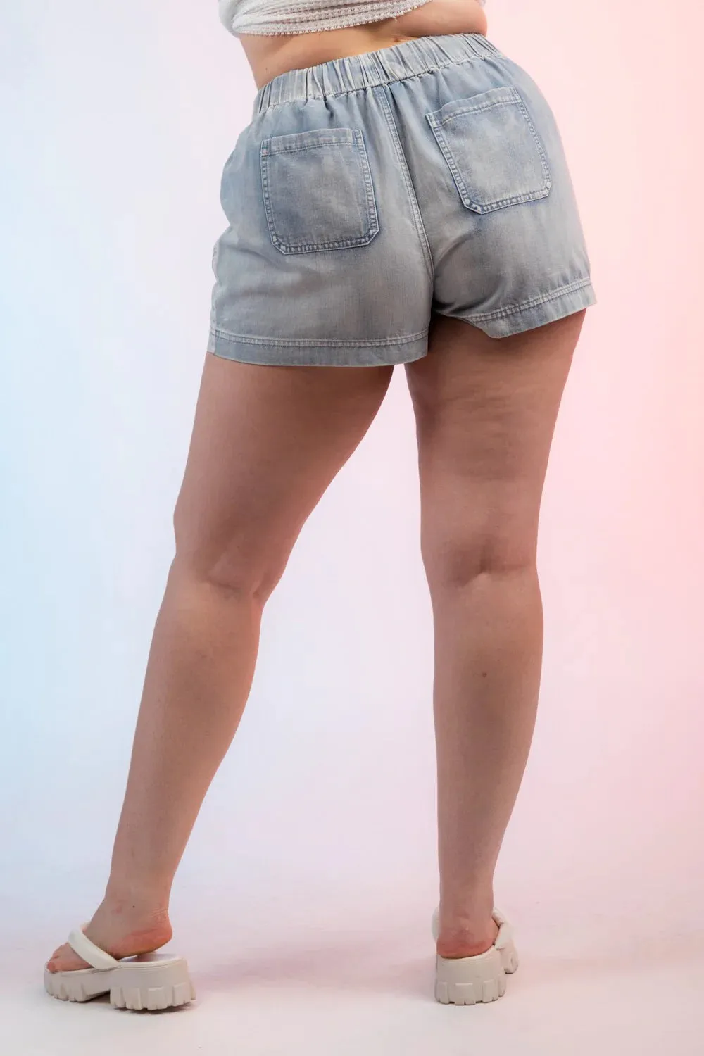 Plus Size High Waisted Denim Mini Shorts W/ Pockets