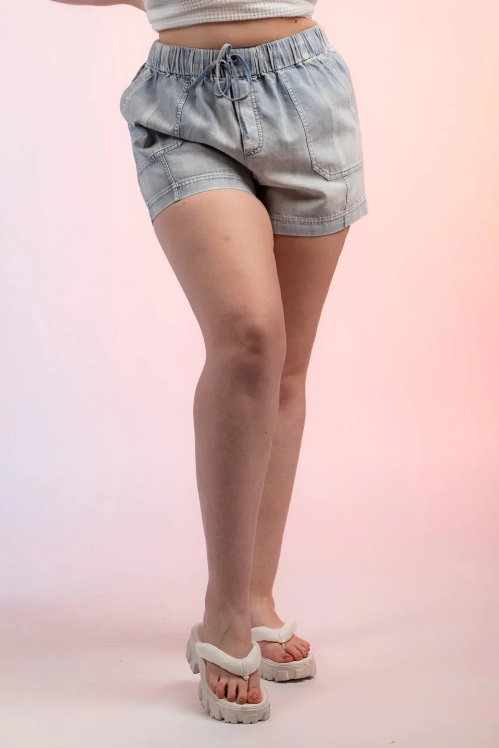 Plus Size High Waisted Denim Mini Shorts W/ Pockets