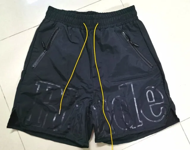 Rhude Shorts Men Women Big Letter Logo Rhude Shorts  Summer Casual Oversize Breechcloth Yellow drawstring Pill Zipper Head