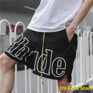 Rhude Shorts Men Women Big Letter Logo Rhude Shorts  Summer Casual Oversize Breechcloth Yellow drawstring Pill Zipper Head