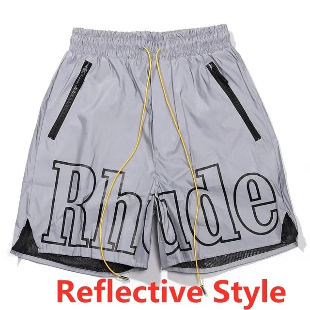 Rhude Shorts Men Women Big Letter Logo Rhude Shorts  Summer Casual Oversize Breechcloth Yellow drawstring Pill Zipper Head