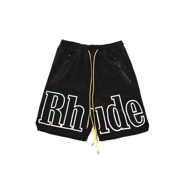 Rhude Shorts Men Women Big Letter Logo Rhude Shorts  Summer Casual Oversize Breechcloth Yellow drawstring Pill Zipper Head