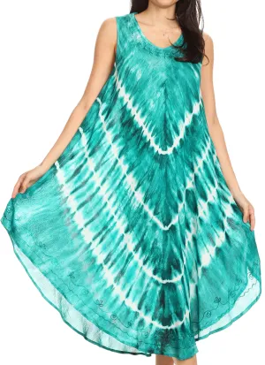 Sakkas Ambra Women's Casual Maxi Tie Dye Sleeveless Loose Tank Cover-up Dress