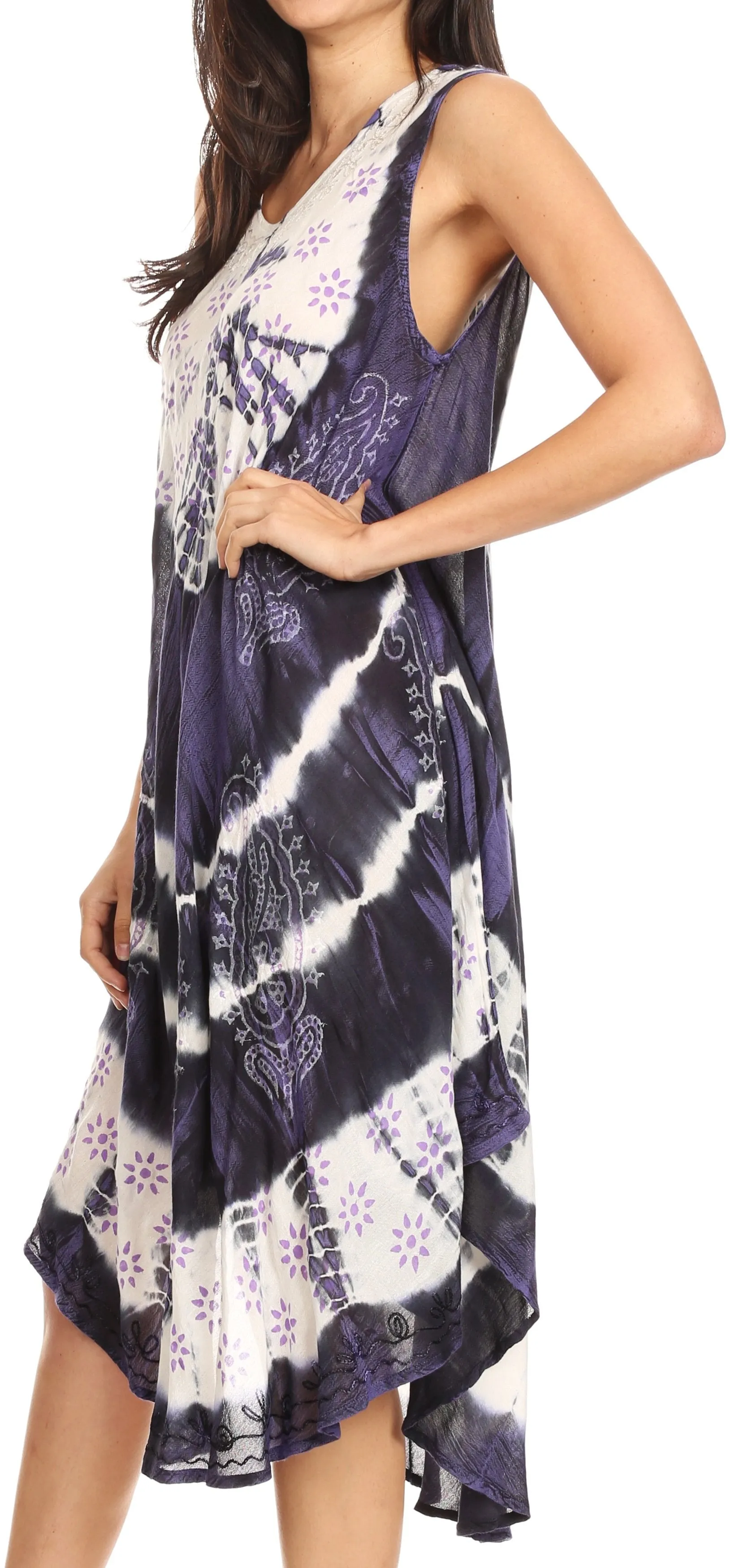 Sakkas Ambra Women's Casual Maxi Tie Dye Sleeveless Loose Tank Cover-up Dress