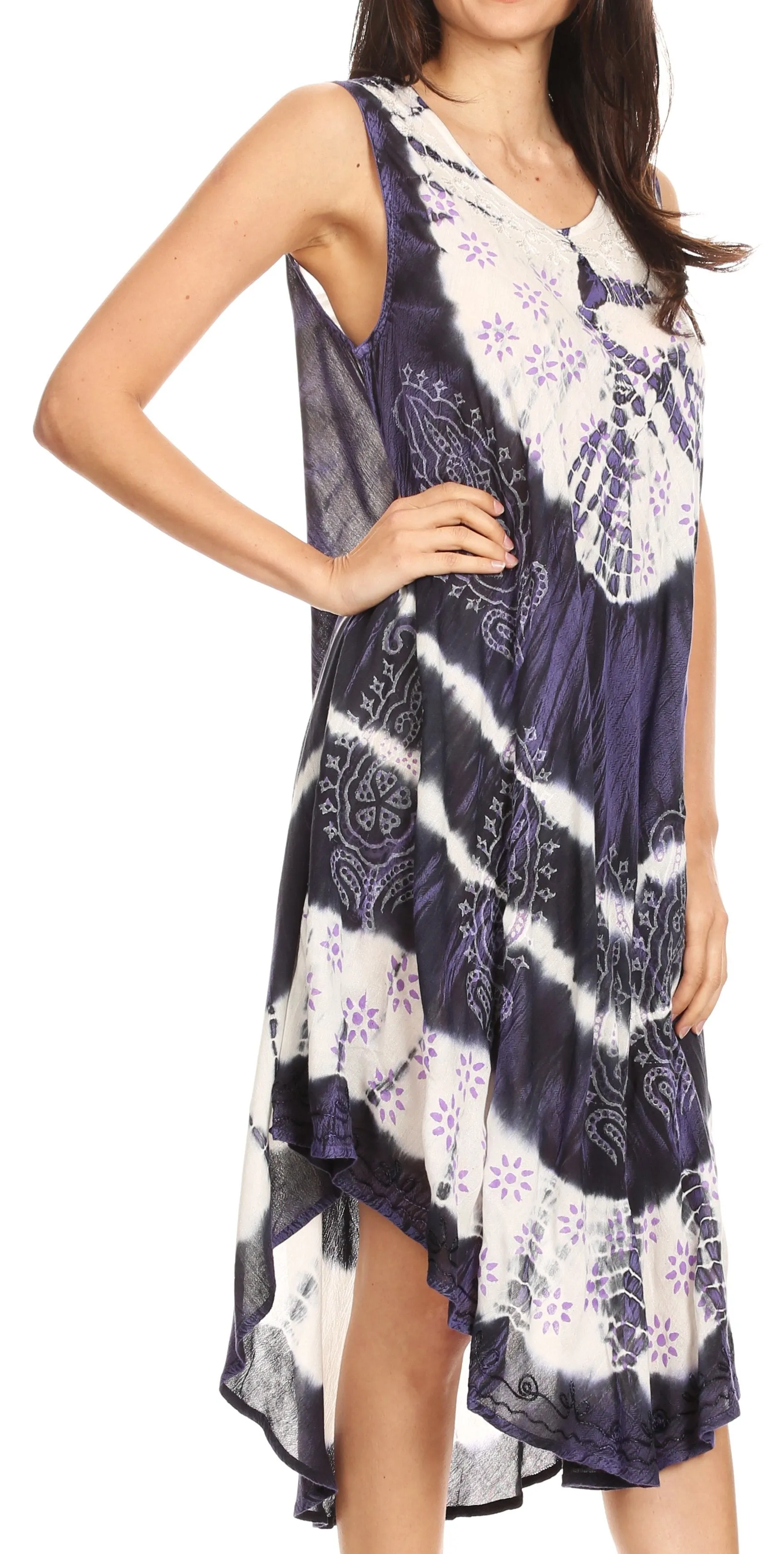 Sakkas Ambra Women's Casual Maxi Tie Dye Sleeveless Loose Tank Cover-up Dress