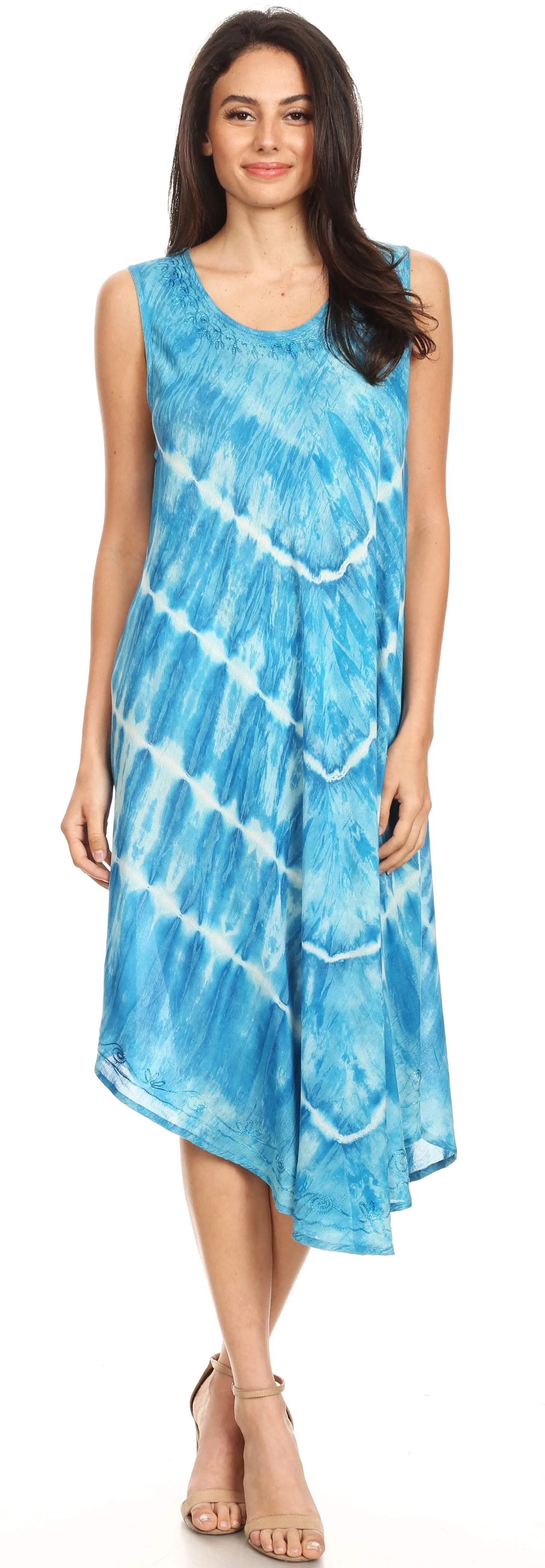 Sakkas Ambra Women's Casual Maxi Tie Dye Sleeveless Loose Tank Cover-up Dress